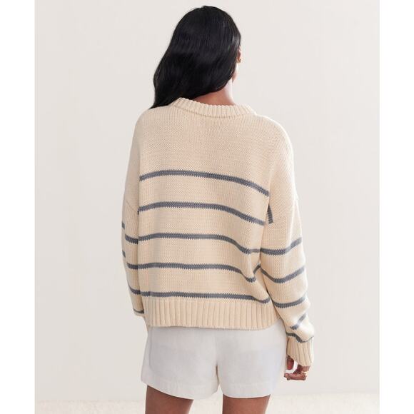 Jenni Kayne Chloe Crewneck Sweater-Peruvian Cotton XS - Cream/Dusty Blue Stripe - Picture 4 of 4